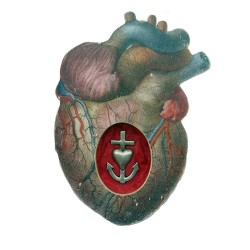 Formella cuore anatomico con Fede carità e Speranza