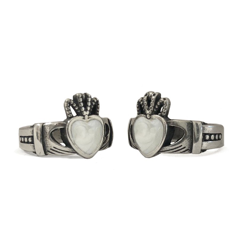 Anello Claddagh smaltato grande Perla