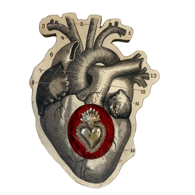 Formella Con Cuore Anatomico e Sacro Cuore