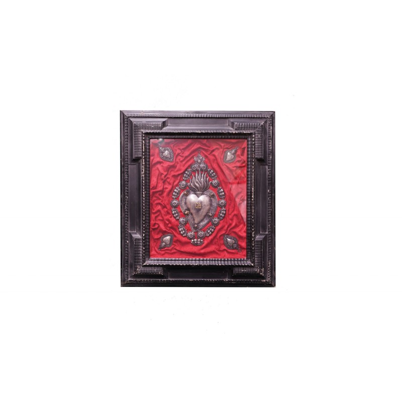 Quadro cornice fiamminga nera originale e cuori sacri