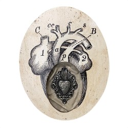 Formella cuore anatomico e cuore sacro con lettere e numeri