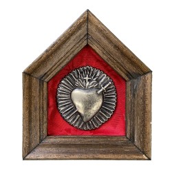 Quadro pentagono cornice marrone sfondo rosso e cuore sacro