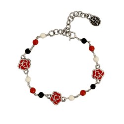 Bracciale rosario con tre rose smaltate