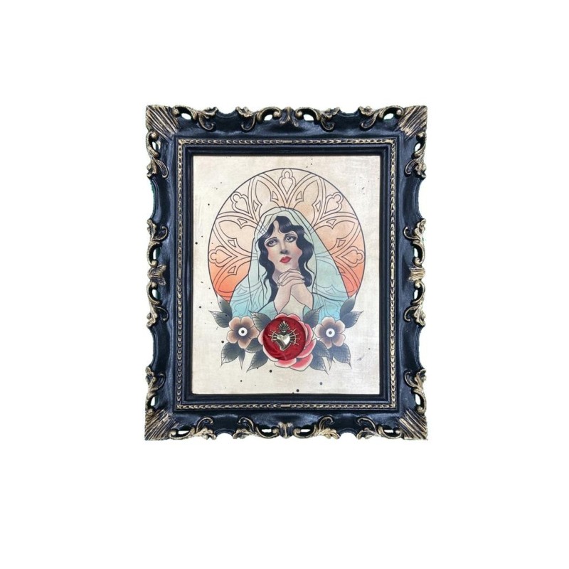 Quadro con donna in preghiera e cuore sacro 7 spade