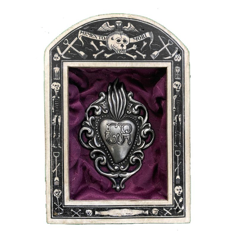 Memento mori piccolo con cuore sacro GR e sfondo viola 13x9,5 cm