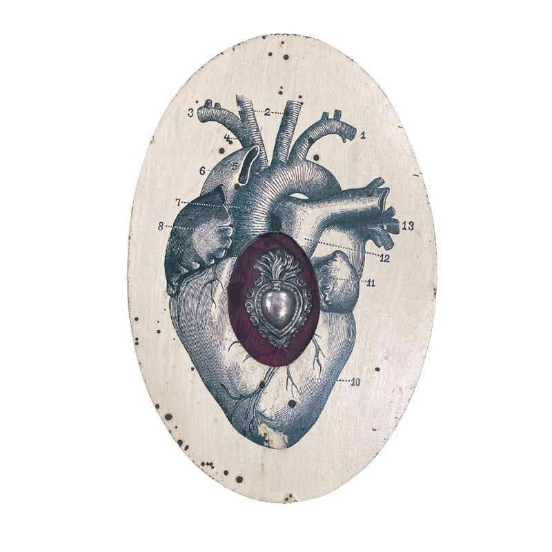 Formella cuore anatomico sfondo viola 23x16