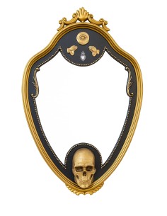Specchiera con teschio tridimensionale dorato