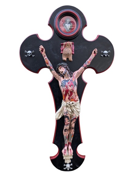 Cristo dipinto a mano con tatuaggi in stile americano | El Rana