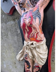 Cristo dipinto a mano con tatuaggi in stile americano | El Rana 2