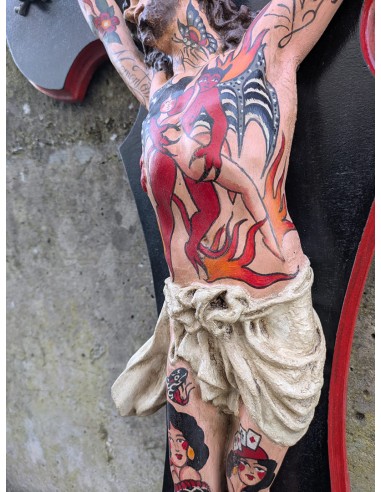 Cristo dipinto a mano con tatuaggi in stile americano | El Rana