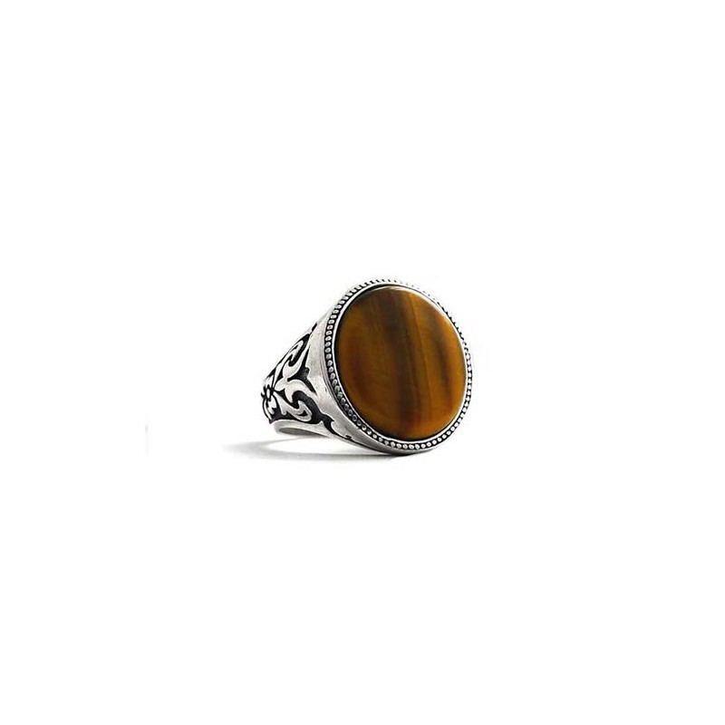 Anello Cabochon Pietra Occhio di Tigre Rotonda