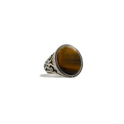 Anello Cabochon Pietra Occhio di Tigre Ovale