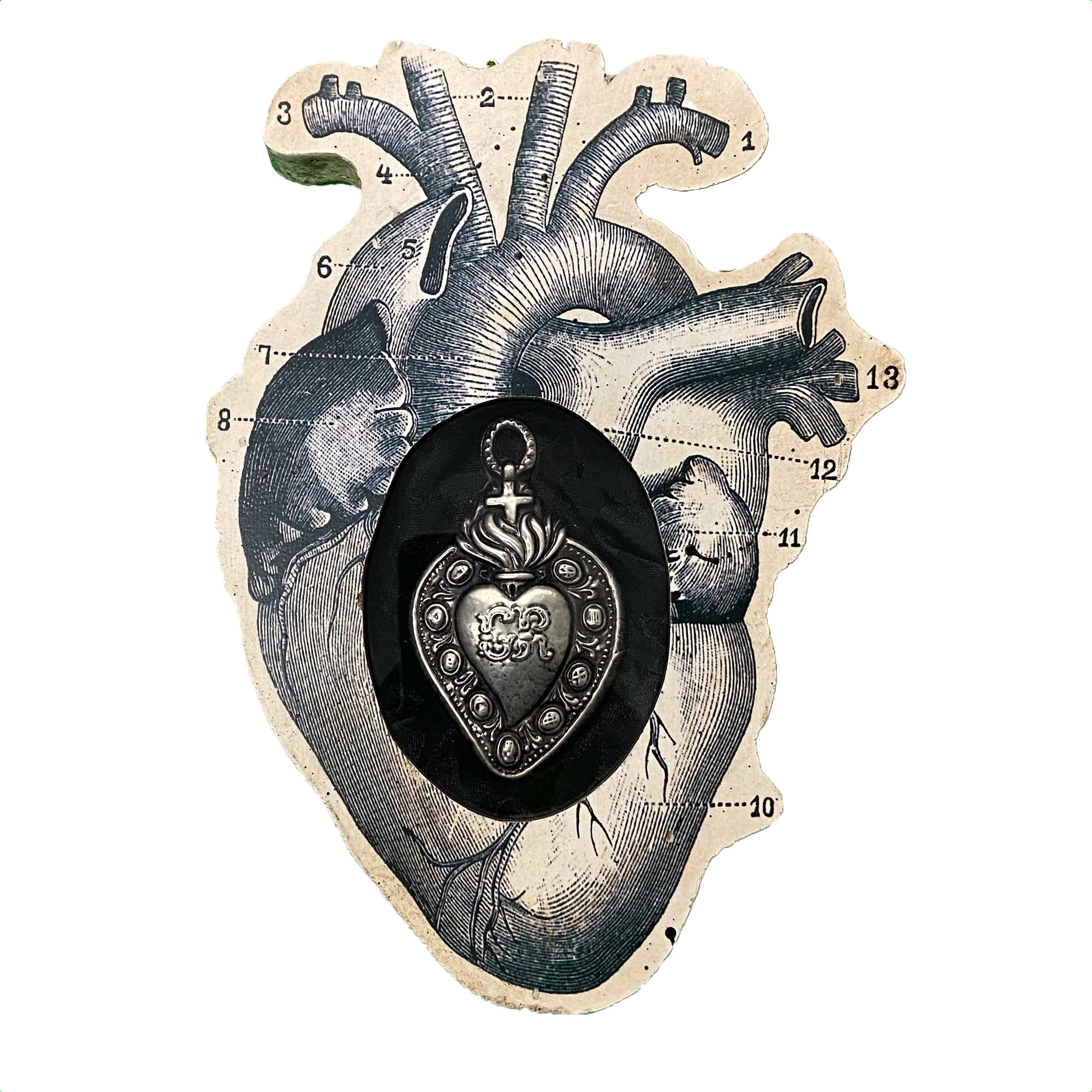 Formella cuore anatomico sagomato e cuore sacro GR - El Rana