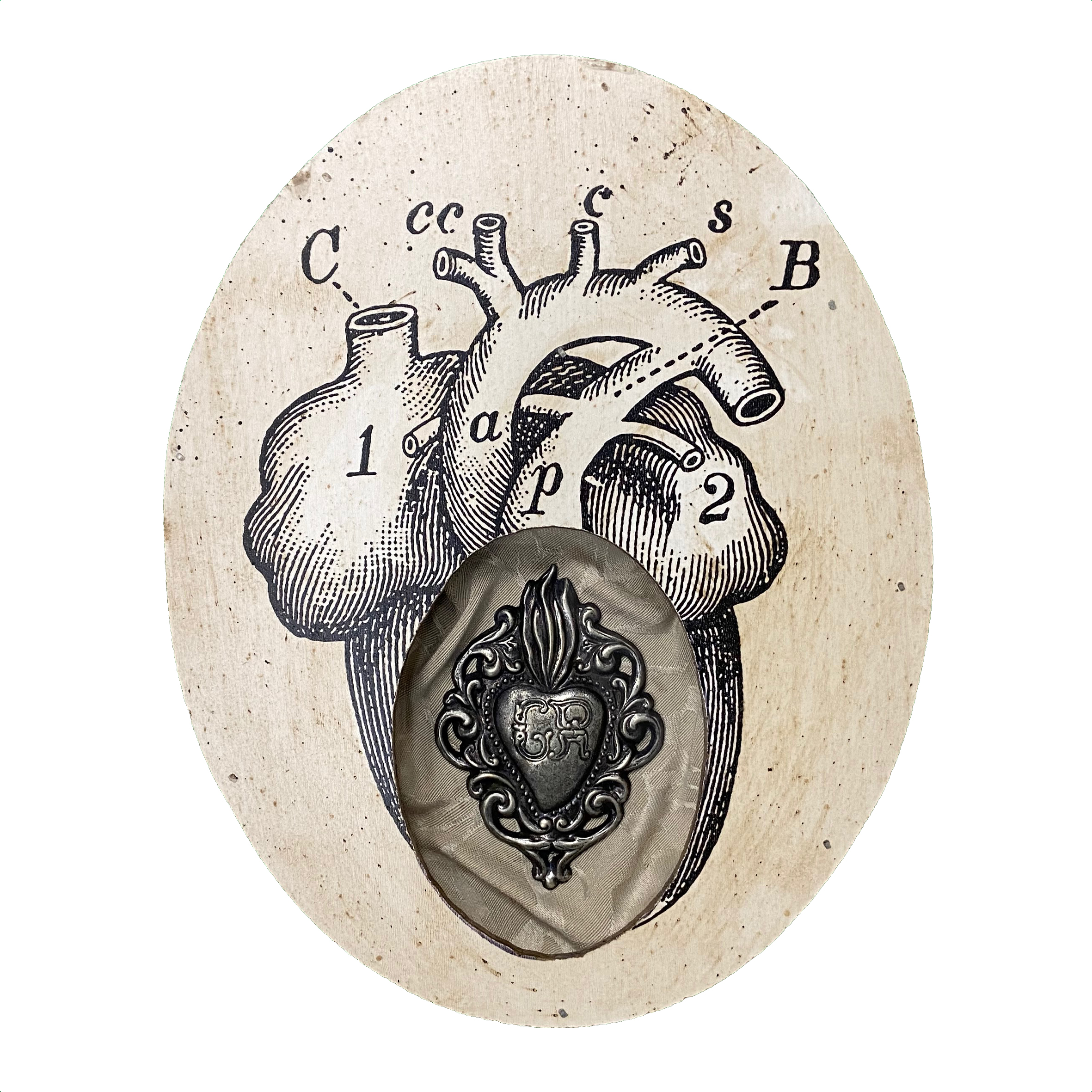 Formella cuore anatomico e cuore sacro con lettere e numeri - El Rana