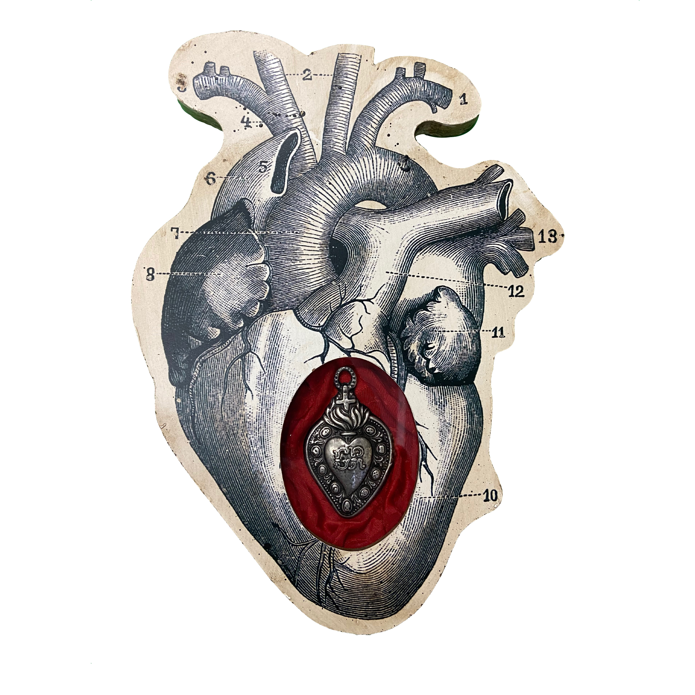Formella cuore anatomico sagomato rosso con cuore sacro GR - El Rana