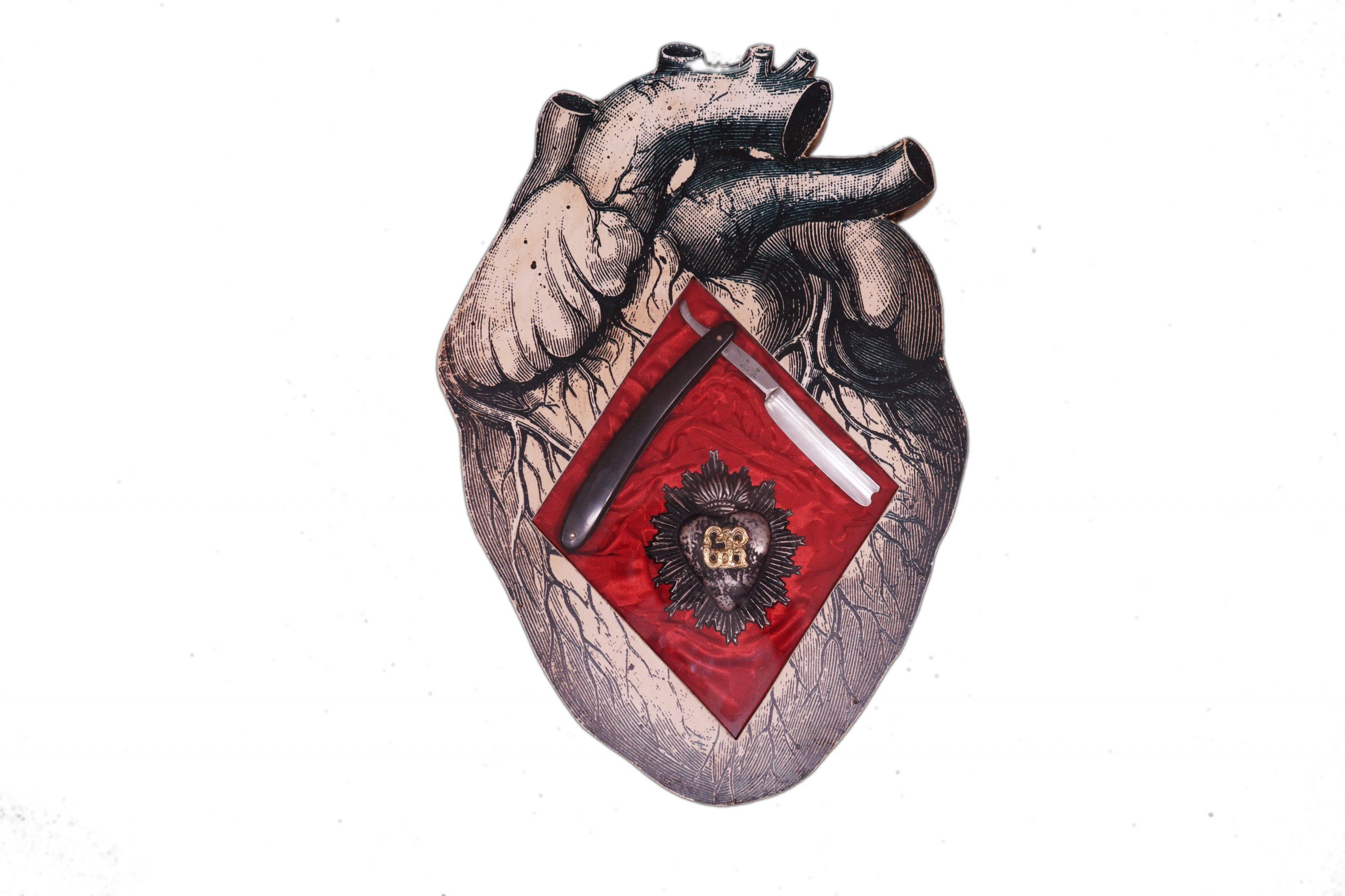 Formella cuore anatomico con rasoio e cuore sacro - El Rana